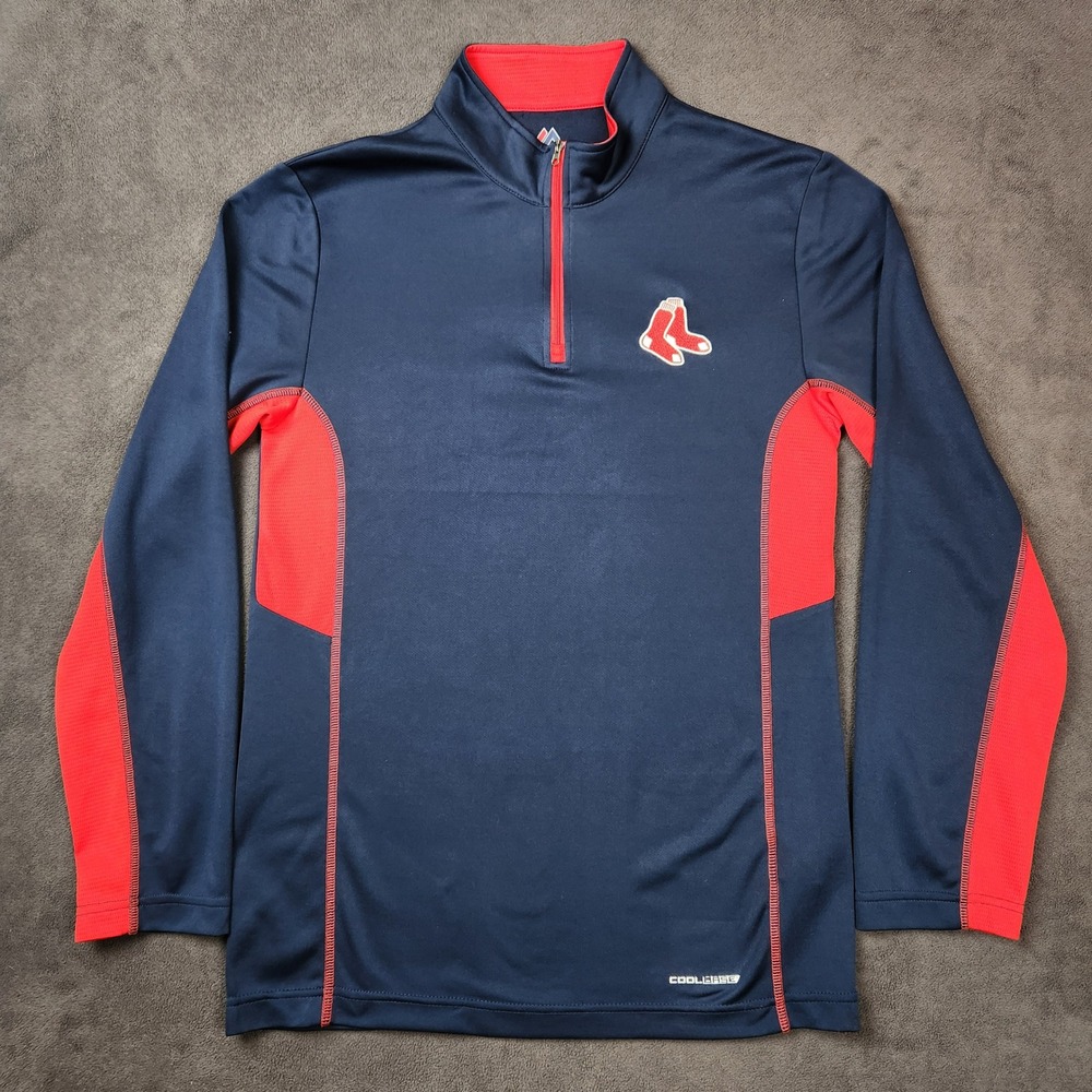 Boston Red Sox Majestic Shirt Mens Small Blue Red 1/4 Zip Cool Base Pullover MLB